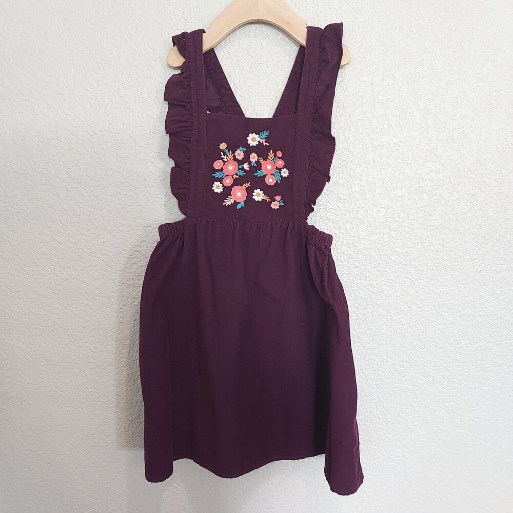 NEW BeeBay Maroon Corduroy Embroidered Jumper Dress Size 7